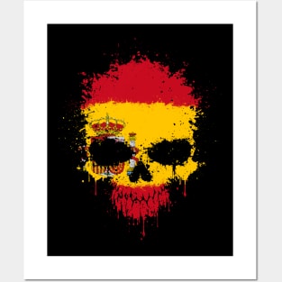 Chaotic Spanish Flag Splatter Skull Posters and Art